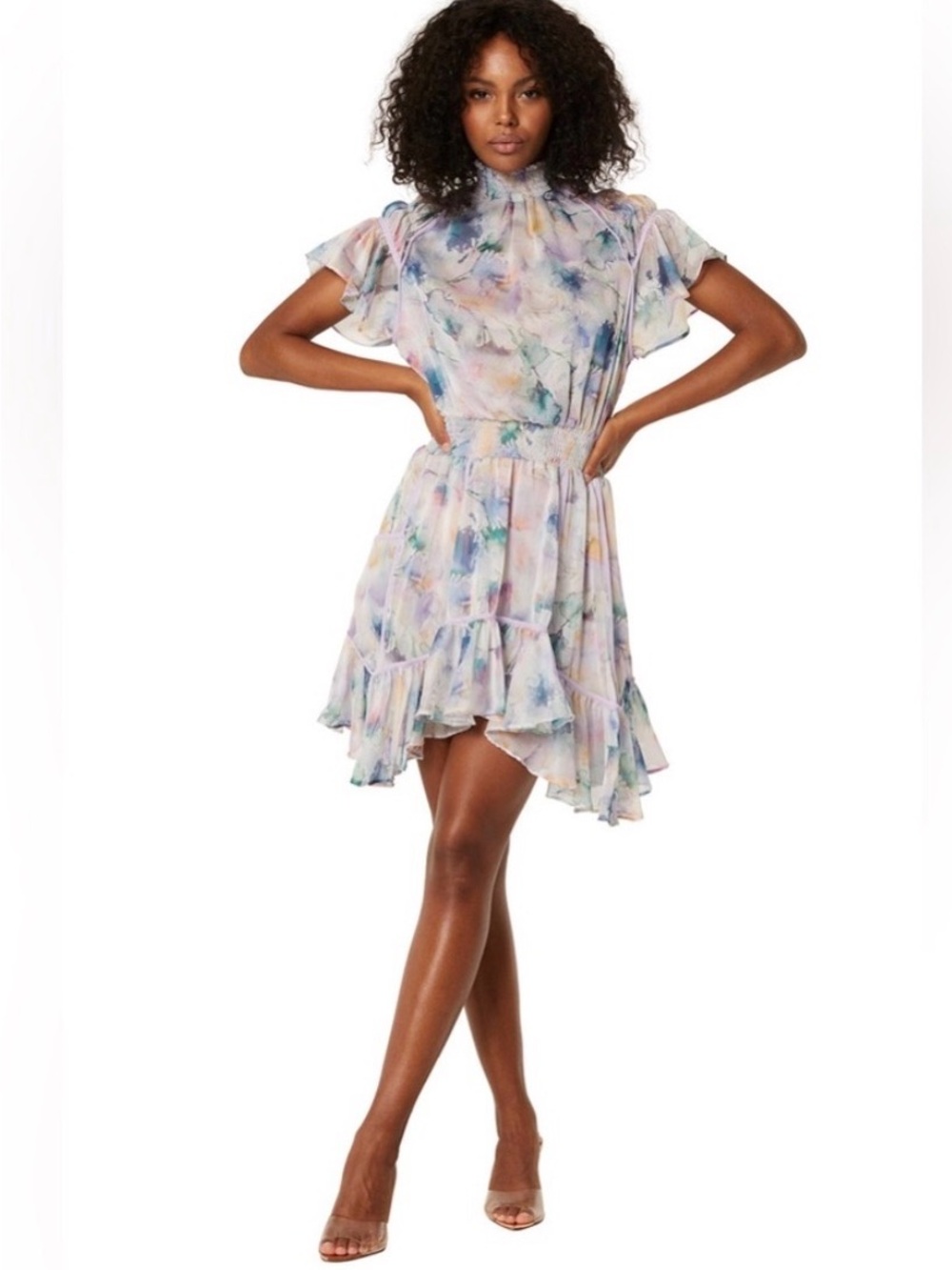 NWT MISA LOS ANGELES Ella Watercolor Print Chiffon Dress Sz Small